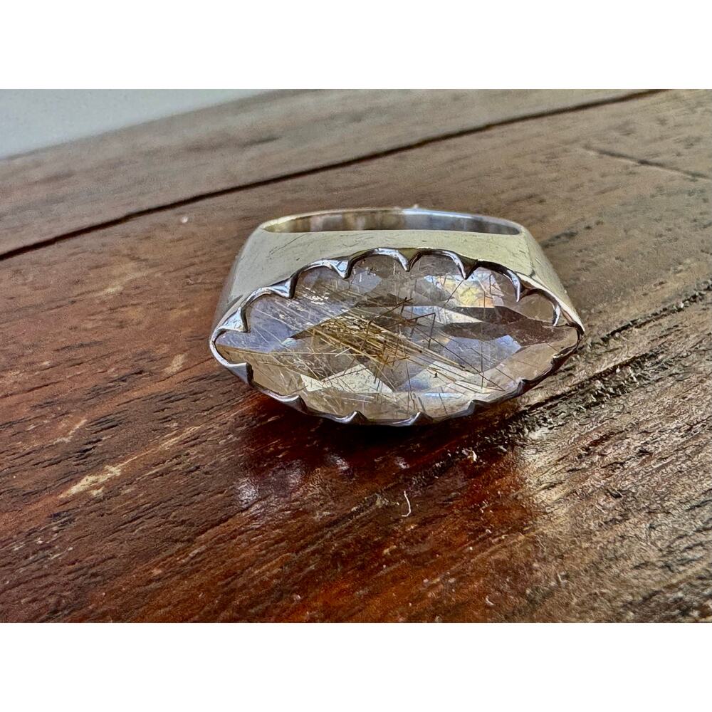 Golden Rutile Quartz Marquis Sterling 925 Silver Ring US Size 7.75 - Picture 4 of 10